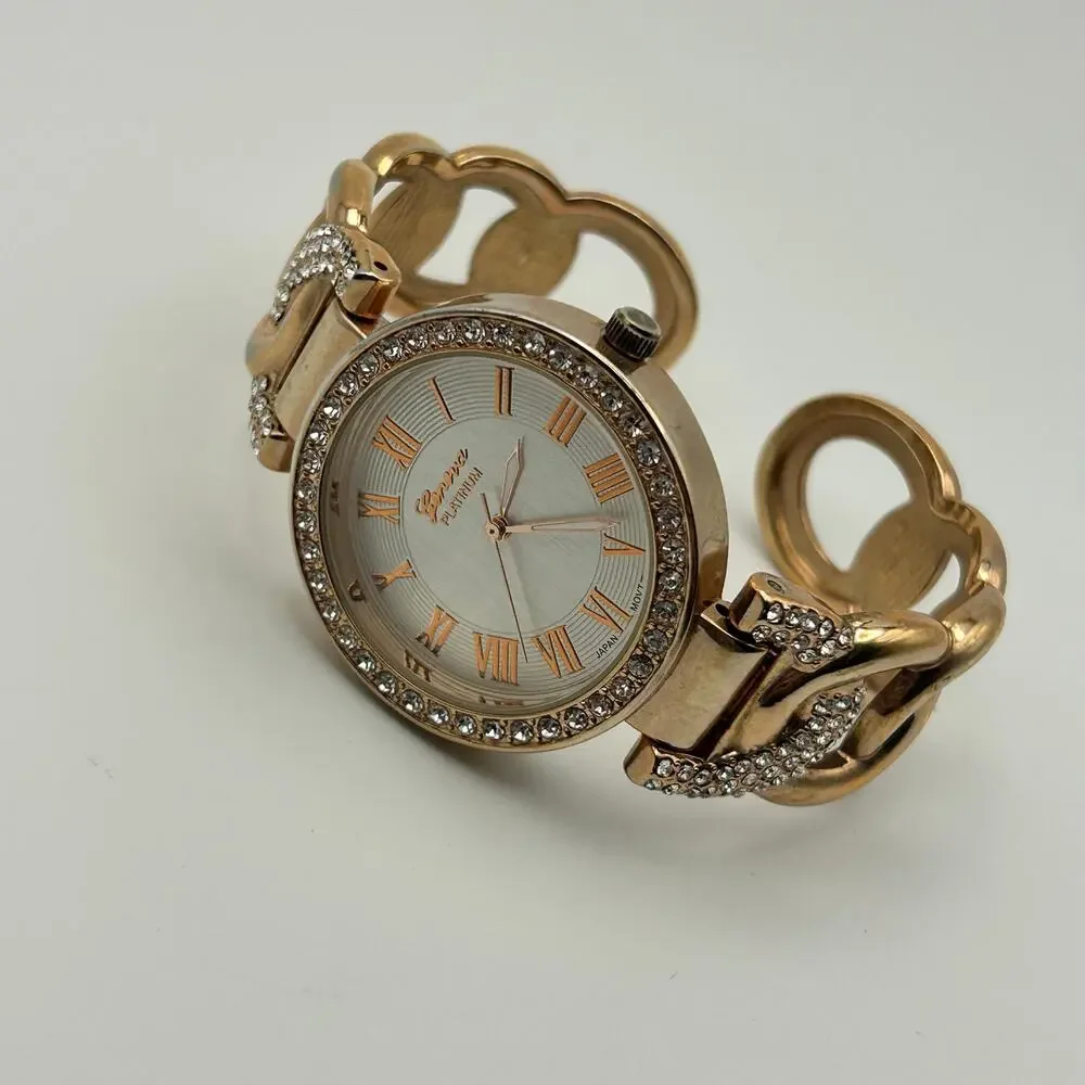 Geneva Platinum Women's Rose Gold Tone Crystal Accents Cuff Band Watch